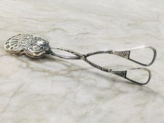 Antique Pair Georgian Solid Sterling Silver Scissor Action Serving Tongs
