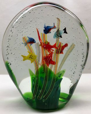 Vintage Retro Italian Murano Art Glass Fish Aquarium Tank Sea Large Paperweight