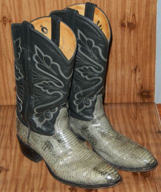 Vintage Tony Lama Snake Skin Leather Cowboy Boots Size 11 D Gray