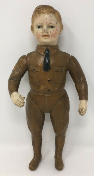 Vintage Ideal 12 " Army Soldier Doll Wwi Dough Liberty Boy Composition Jointed