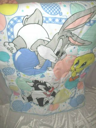 Vintage Baby Looney Tunes Balloon Nursery Crib Blanket Quilt Bumper Pad Bedding