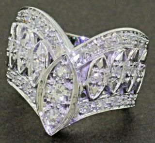 Vintage Heavy 14k White Gold 1.  0ct Vs - Si/g Diamond Tiara Cocktail Ring Size 7.  25