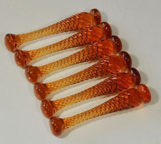 6 Vintage Cambridge Amber Glass Muddlers Twisted Rope Design Euc