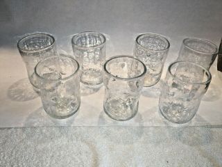 Set Of (7) Vintage Blenko Clear Pinched Crackle Glass Tumblers 4.  5 "