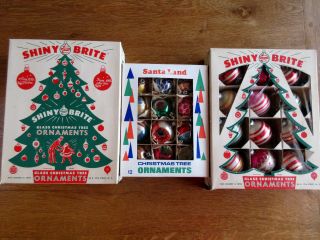 36 Vintage Christmas Ornaments Shiny Brite Santa Land Indents Mercury Glass