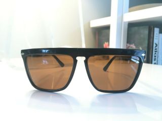 Vintage 1980s Persol Ratti 801 Sunglasses Black Acetate Brown Crystal Italy