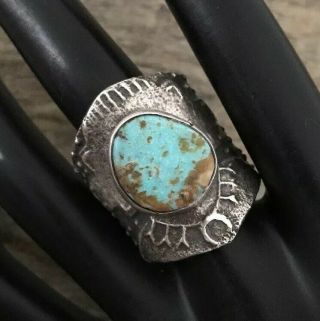 Vintage Old Pawn Sterling Silver Tufa Cast Turquoise Ring.  Size 9