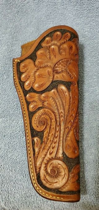 Vintage G.  W.  Mckibbin Of San Diego Carved Leather Holster S&w K Frame To 6 " Rh