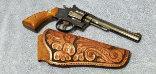 Vintage G.  W.  McKibbin of San Diego carved leather holster S&W K Frame to 6 