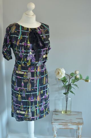 Ultra Rare Hermes 100 Silk Parsementerie Dress Size 43 19 3/6 Appx Uk 12