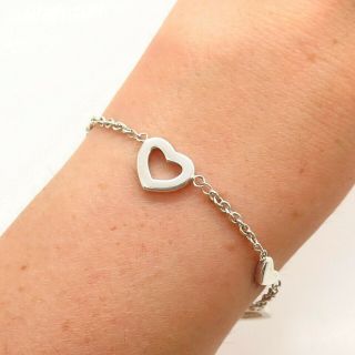 Tiffany & Co.  925 Sterling Silver Designer Heart Links Chain Toggle Bracelet