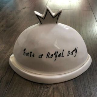 Rae Dunn Have A Royal Day Crown Artisan Coll/ Butter Dish Rare Htf Dimples