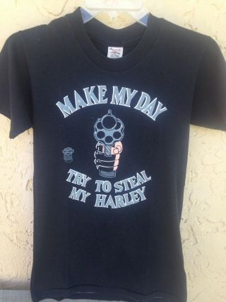 Vtg.  Harley Davidson Make My Day Try To Steal My Harley Stedman 50/50 T Shirt S