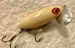 Fishing Lure Fred Arbogast Jitterbug Rare White Red Stencil Tackle Crank Bait 2