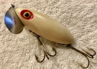 Fishing Lure Fred Arbogast Jitterbug Rare White Red Stencil Tackle Crank Bait 3