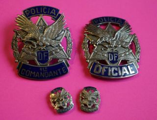 Mexican Mexico Df Vintage Police Badge Pins W/ Eagle Commander Officer 1960s