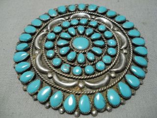 IMPORTANT VINTAGE NAVAJO VICTOR MOSES BEGAY TURQUOISE STERLING SILVER PIN OLD 2