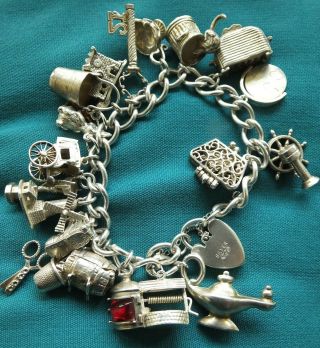 Georg Jensen Vintage Sterling Silver Charm Bracelet - 18 Charms - 71.  7g