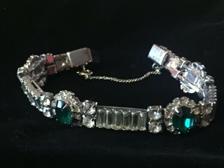 Vintage Stunning Kramer Of York Emerald Green Clear Rhinestone Bracelet