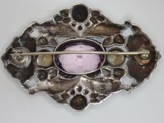 ANTIQUE ART DECO HAND WROUGHT STERLING SILVER AMETHYST PEARL BROOCH 5