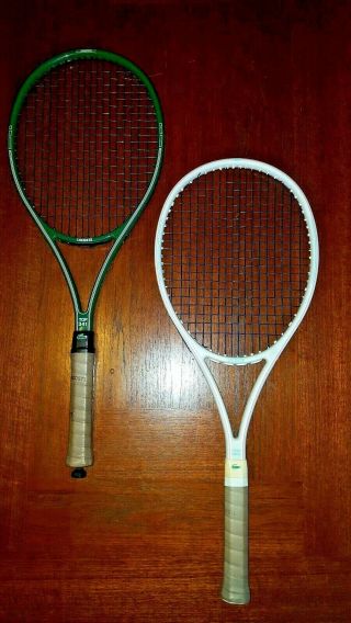 Vintage Lacoste His And Her Tennis Racquets Top 341 Graphite Open 340l Fiber