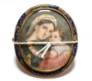 Large Antique Georgian Or Victorian Hand Painted Brooch For Repair