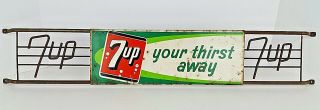 Vintage 7 Up Your Thirst Away Soda Pop Metal Door Push Sign Wire Logos 30 " Long