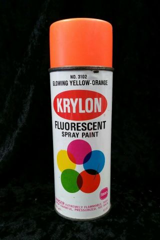 Vintage 1968 Krylon Fluorescent Glowing Yellow - Orange Spray Paint Can Graffiti