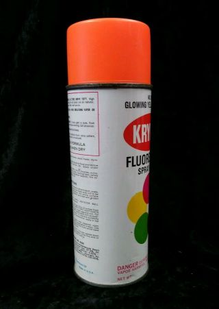 Vintage 1968 Krylon Fluorescent Glowing Yellow - Orange Spray Paint Can Graffiti 4