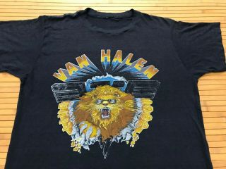 LARGE - Vtg 1982 Van Halen Live Tiger Single Stitch Concert Rock 50/50 T - Shirt 2