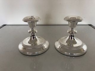 Silver Plated On Copper Dump Candlesticks On A Circular Base 4.  5 " Tall