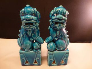 Vintage Turquoise Blue Foo Dog Figurines Statues Foo Dogs 6 3/4