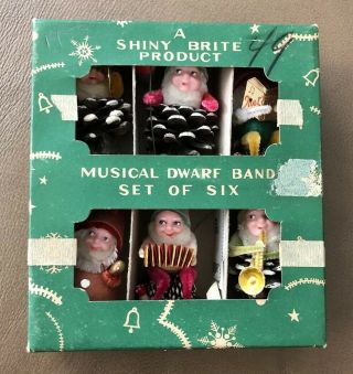 Vintage 6 Piece Pinecone Elf/dwarf Band Christmas Ornaments Box