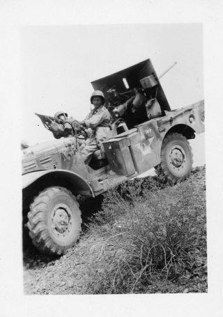 Org Wwii Photo: Armed American Gi’s On Jeep With Massive Gun