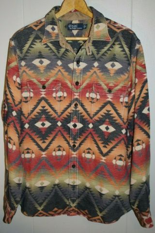 Vtg Polo Ralph Lauren Navajo Blanket Shirt Rare Country Indian Aztec Serape Xl