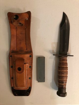 Vintage Ontario Jet Pilot Survival Fighting Knife With Sheath And Stone 2 - 80