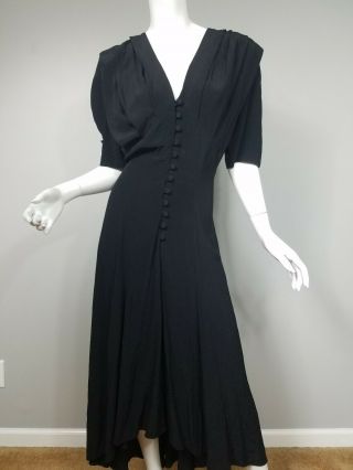 Vintage Phoebe Gothic Style Maxi Dress Black High - Low V - Neck Button Front Size M