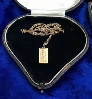Antique Art Deco Fine Solid 9ct Gold Double Sided St Christopher Pendant & Chain