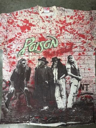 Rare Vintage 1990 Poison Flesh & Blood Concert Tour Shirt All Over Print 90s 80s