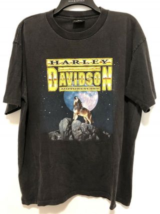 Vintage 90s Harley Davidson 3d Emblem Howling Wolf Moon Tn T Shirt Large Usa
