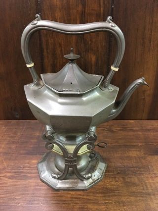 Rare Antique Silver Reed & Barton Tipping Tea/cofee Pot Kettle W/ Stand & Burner