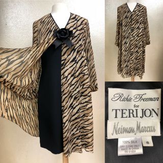 Rickie Freeman Teri Jon Neiman Marcus Dress Shawl Animal Print Silk 32 " Waist
