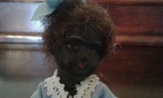 Antique,  Precious Little Rare African American 4 " All Bisque Jointed Doll