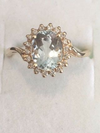 Vintage/antique 14 Kt Yellow Gold Diamond And Aquamarine Ladies Ring Size 9.  25