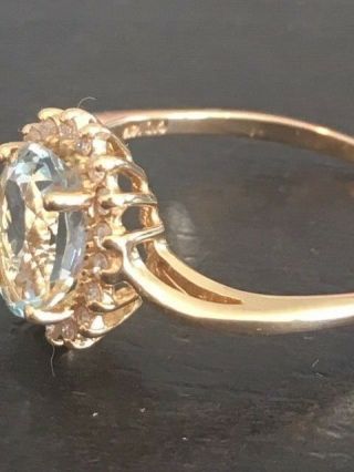 VINTAGE/ANTIQUE 14 KT YELLOW GOLD DIAMOND AND AQUAMARINE LADIES RING SIZE 9.  25 5