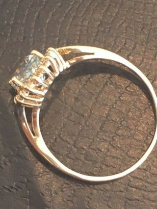 VINTAGE/ANTIQUE 14 KT YELLOW GOLD DIAMOND AND AQUAMARINE LADIES RING SIZE 9.  25 7