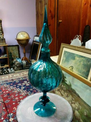 Large Vintage Aquamarine Art Glass Empoli/italy Apothecary Jar 19.  5