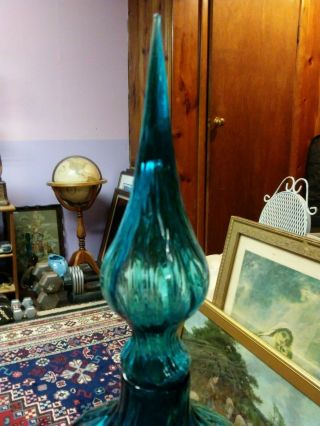 LARGE VINTAGE AQUAMARINE ART GLASS EMPOLI/ITALY APOTHECARY JAR 19.  5 2