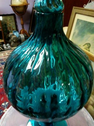 LARGE VINTAGE AQUAMARINE ART GLASS EMPOLI/ITALY APOTHECARY JAR 19.  5 3