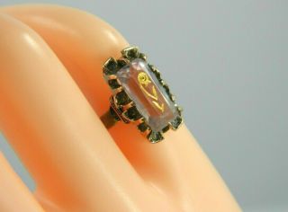 Vintage 10k Yellow Gold Carved Morganite Crystal Ring Size 4.  5